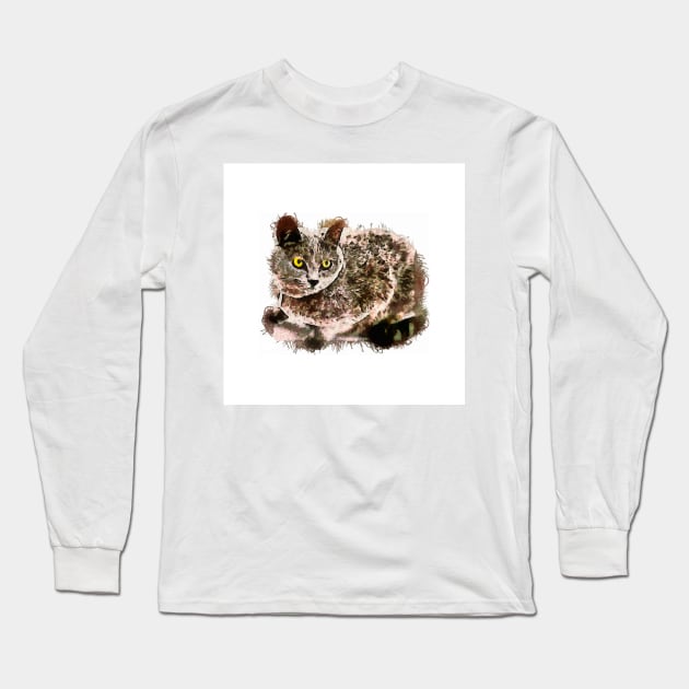 Gatito Gris Long Sleeve T-Shirt by Ariela-Alez